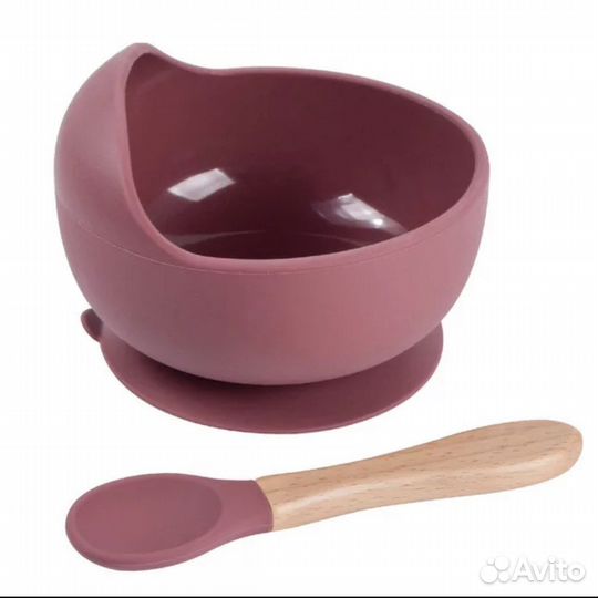 Тарелка с ложкой из пищевого силикона новые