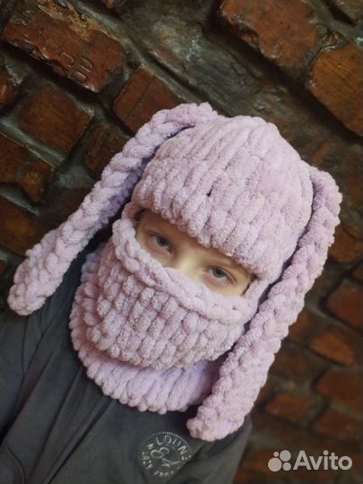 Тикток Балаклава зайка из пряжи Alize Puffy