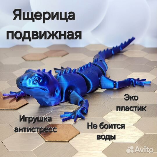 Ящерица подвижная. Игуана игрушка-антистресс
