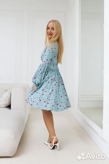 Берюзово - голубое летнее платье сарафан s (42-44)
