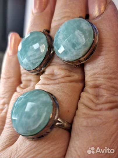 Серьги и кольцо с амазонитом