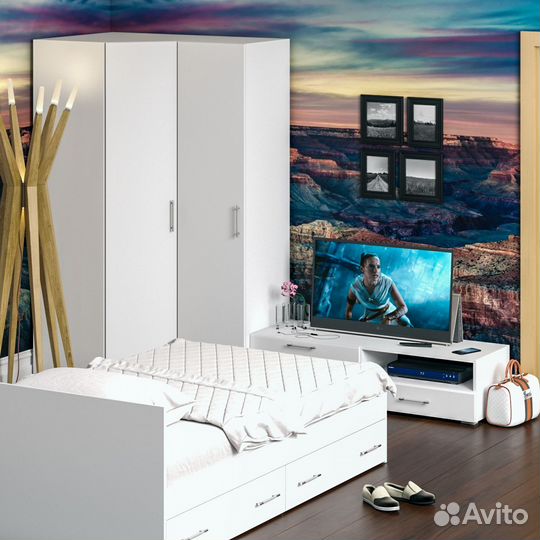 Мебель для спальни белая Стандарт № 4 Стандарт с кроватью 1200 с ящиками, цвет белый, спальное место