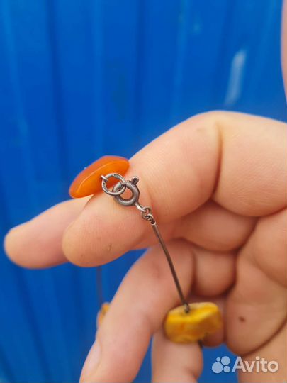 Янтарь ожерелье, бусы серебро СССР 875