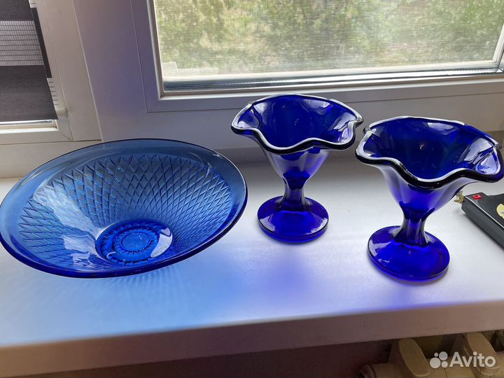 Посуда из синего стекла СССР