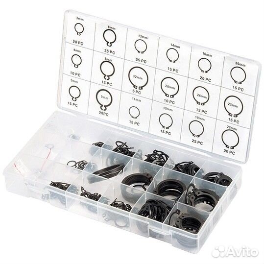 Набор стопорных колец D 3-32 мм 300 предметов