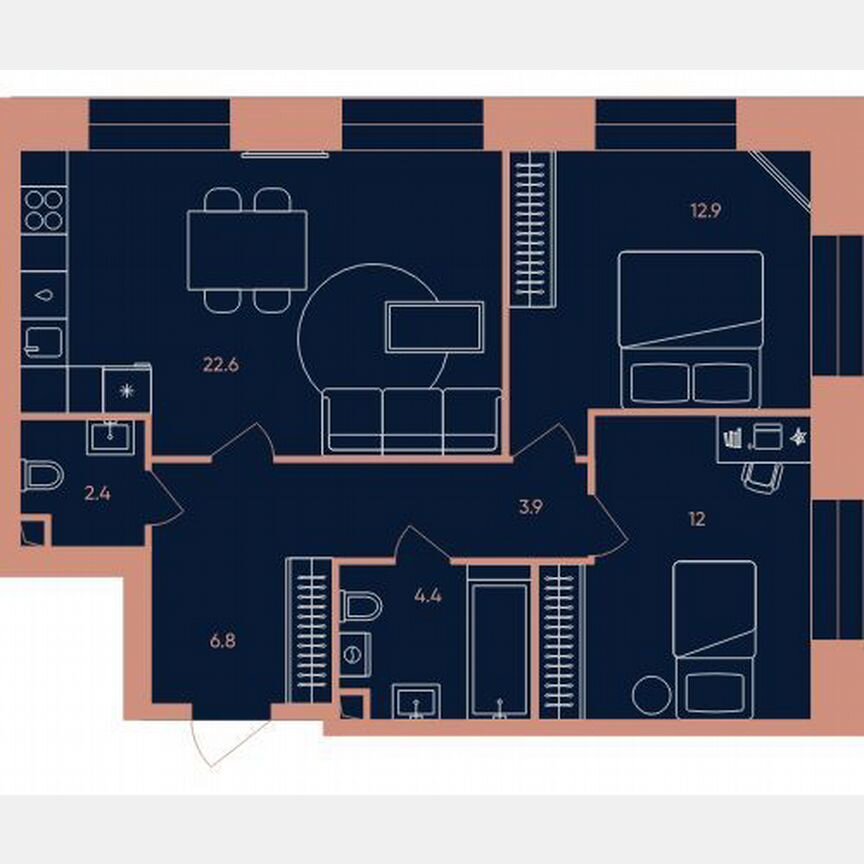 2-к. квартира, 65 м², 12/32 эт.
