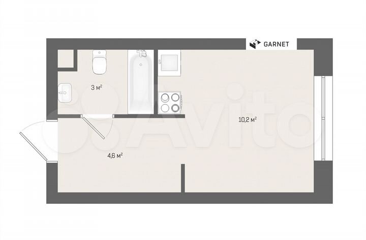 1-к. апартаменты, 17,8 м², 6/21 эт.