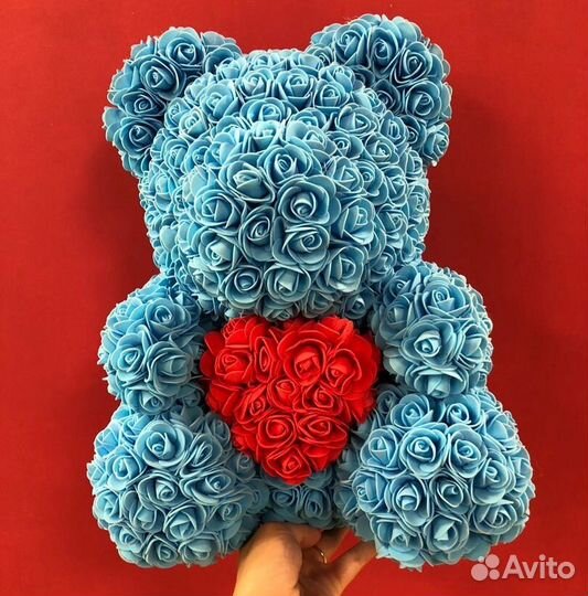 Мишка из роз с сердцем 40 см