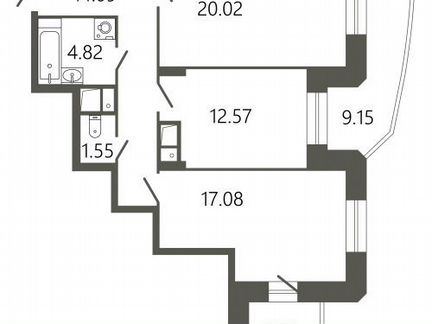 2-к. квартира, 76,5 м², 14/17 эт.