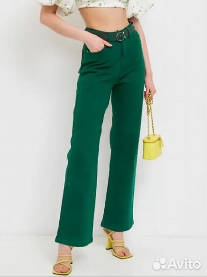 Джинсы трубы женские зеленые