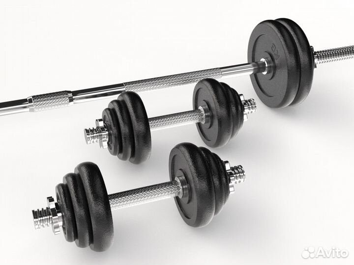 Набор гантелей и штанга unixfit в кейсе 50 кг