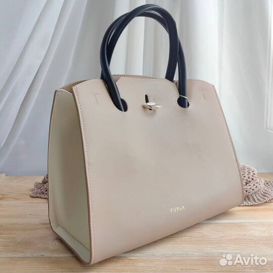 Сумка Furla tote натуральная кожа серая