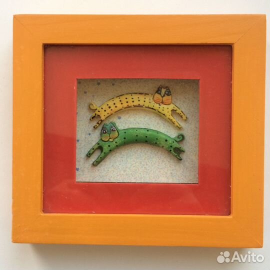 Декоративные котики в рамке, объемная картина