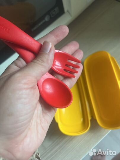 Tupperware набор детский ложка, вилка в контейнере