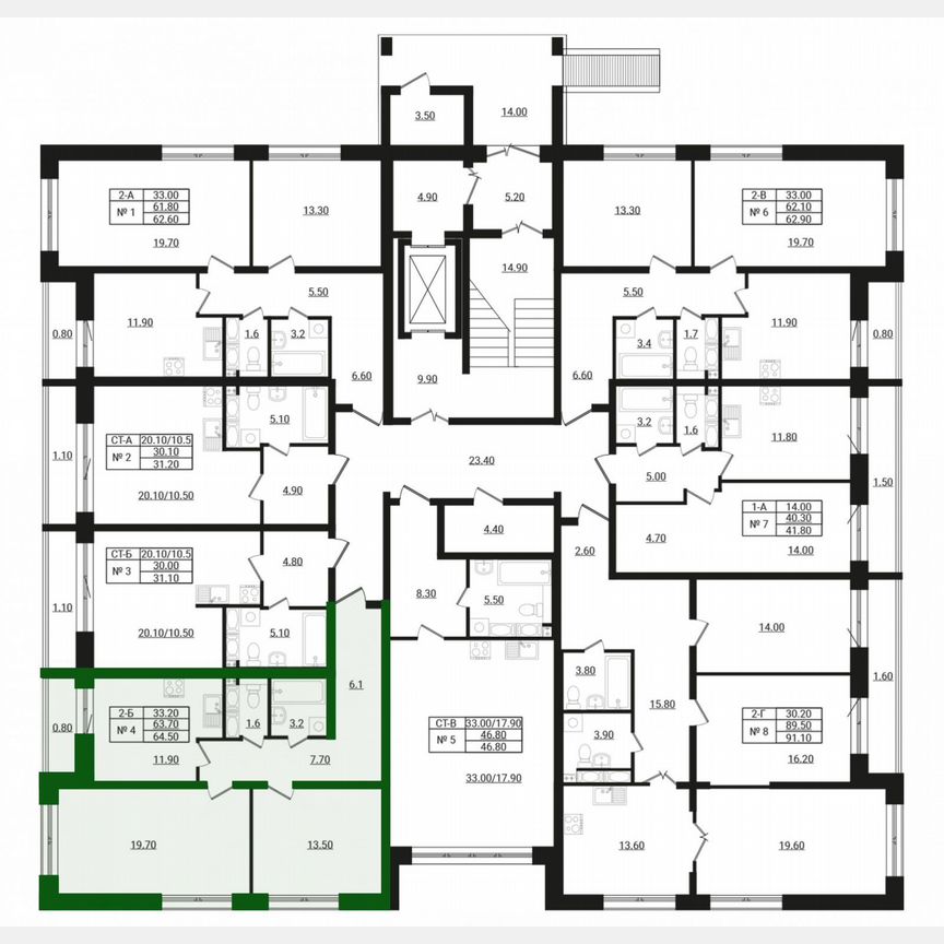2-к. квартира, 70,4 м², 1/8 эт.