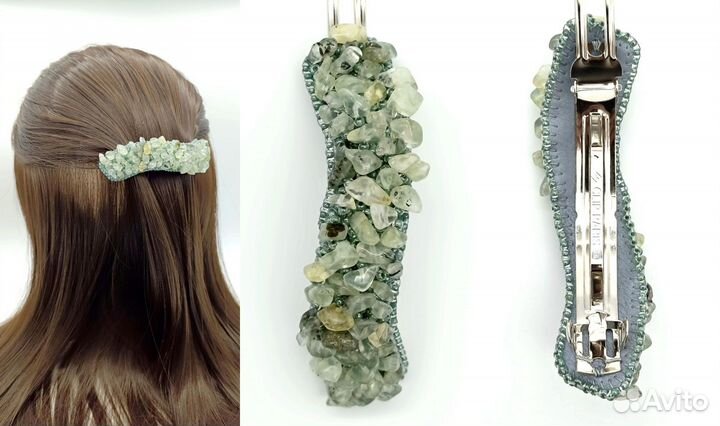 Заколка для волос из бисера и натур. камня