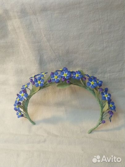 Венок из шелковых незабудок для куклы