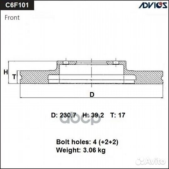 Диск тормозной пер. advics C6F101B advics