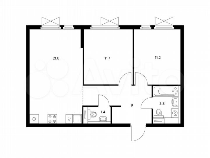 2-к. квартира, 58,7 м², 12/25 эт.