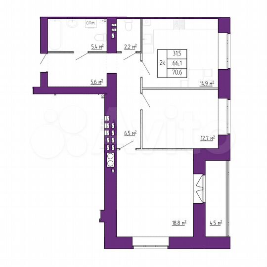 2-к. квартира, 66,1 м², 7/11 эт.
