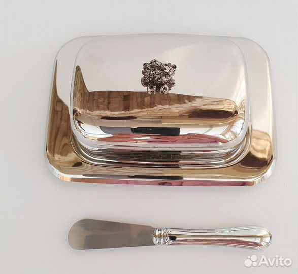 Масленка металл+стекло+нож для масла