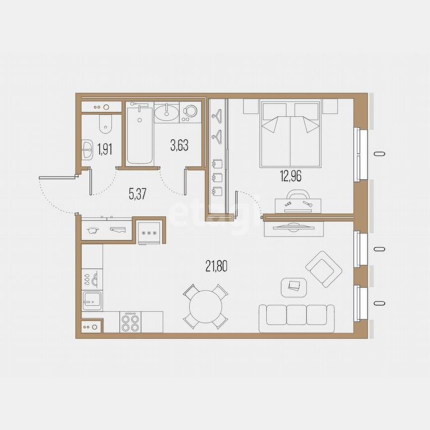 1-к. квартира, 44,9 м², 4/10 эт.