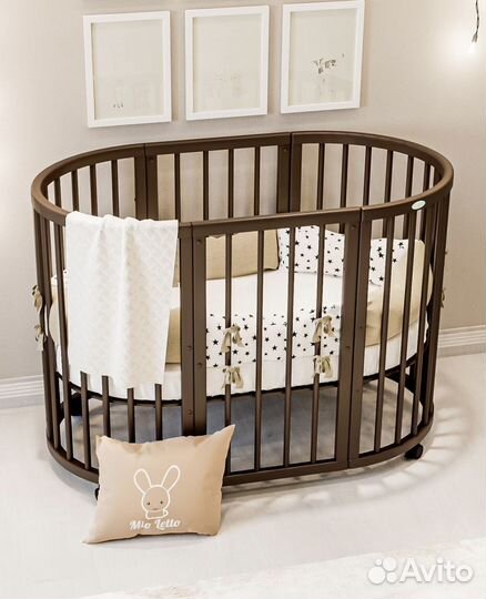 Овальная круглая кроватка трансформер 8в1