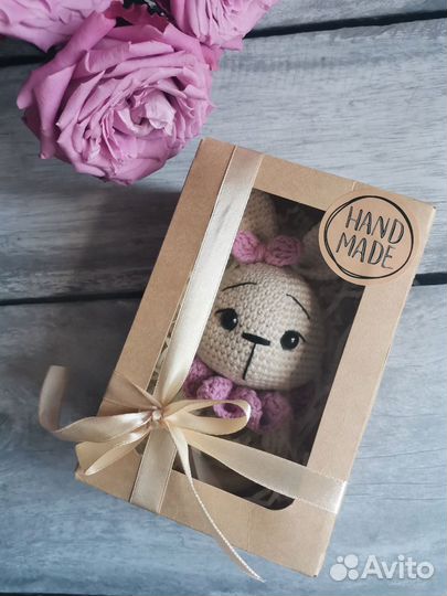 Погремушка/грызунок вязаные на деревянном колечке