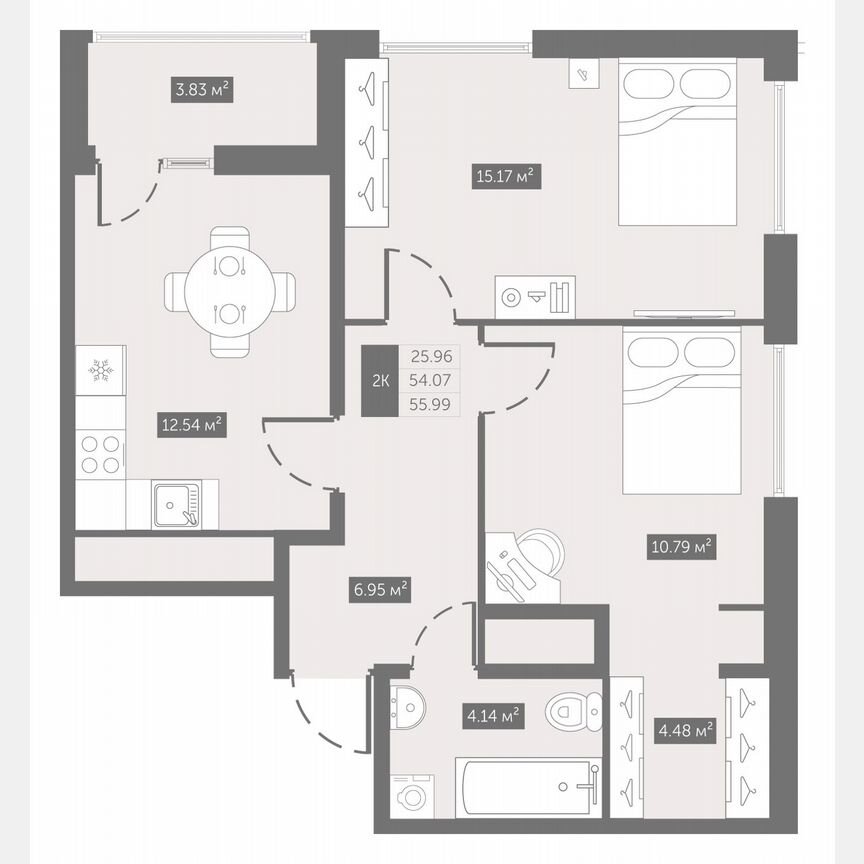 2-к. квартира, 56 м², 7/10 эт.