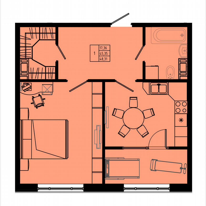 1-к. квартира, 52,3 м², 4/8 эт.