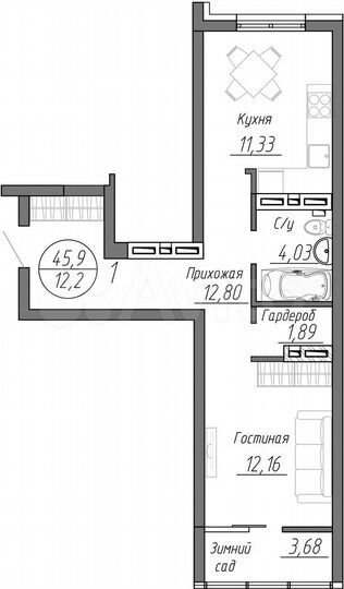 1-к. квартира, 45,9 м², 9/25 эт.