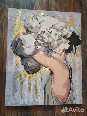 Картина текстурная, интерьерная с поталью, 8 марта