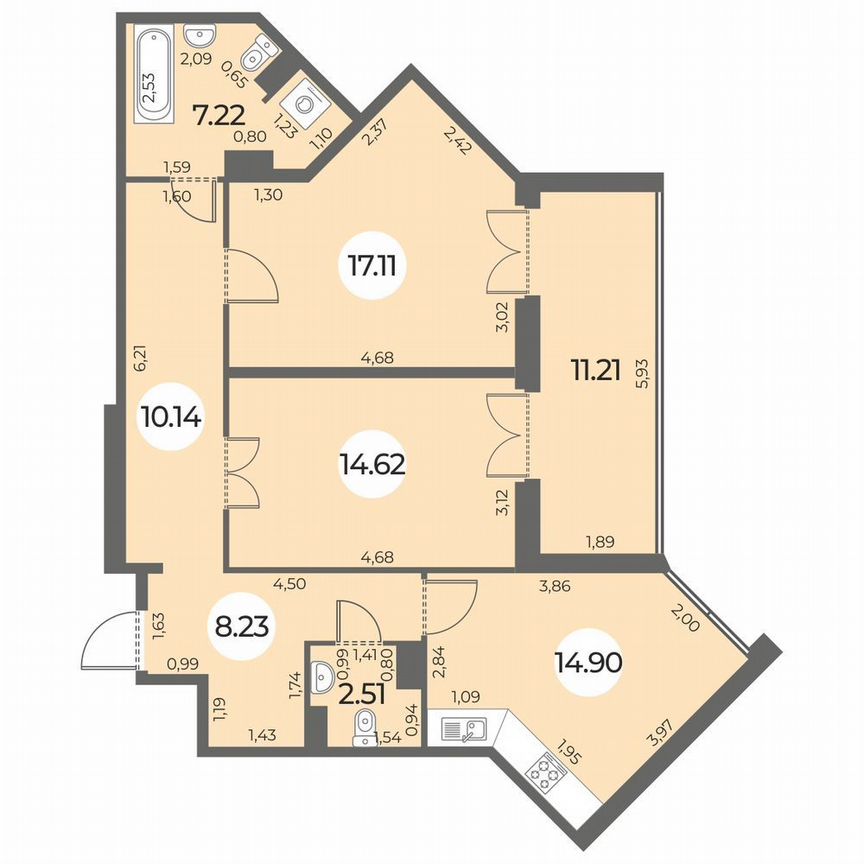 2-к. квартира, 80 м², 4/24 эт.
