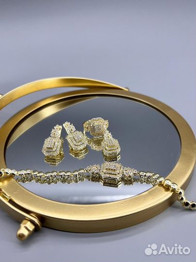 Набор серьги кольцо кулон браслет дубайское золото