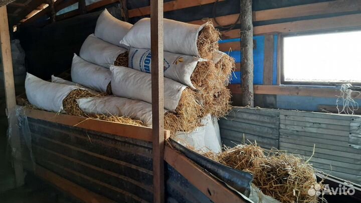 Сено, солома и опилки в мешках