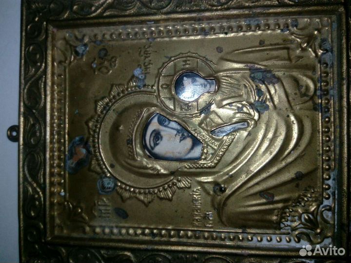 Икона старинная. Казанская богородица. Латунь