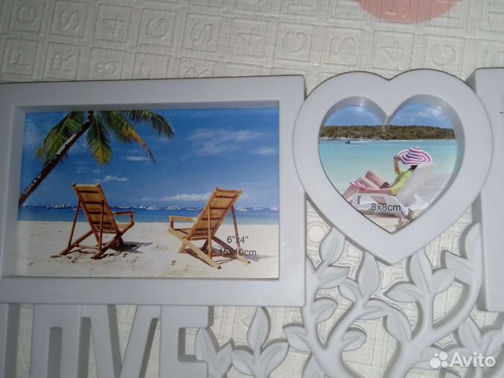 Фоторамка новая 4 окна 10х15 + сердце 8х8 см