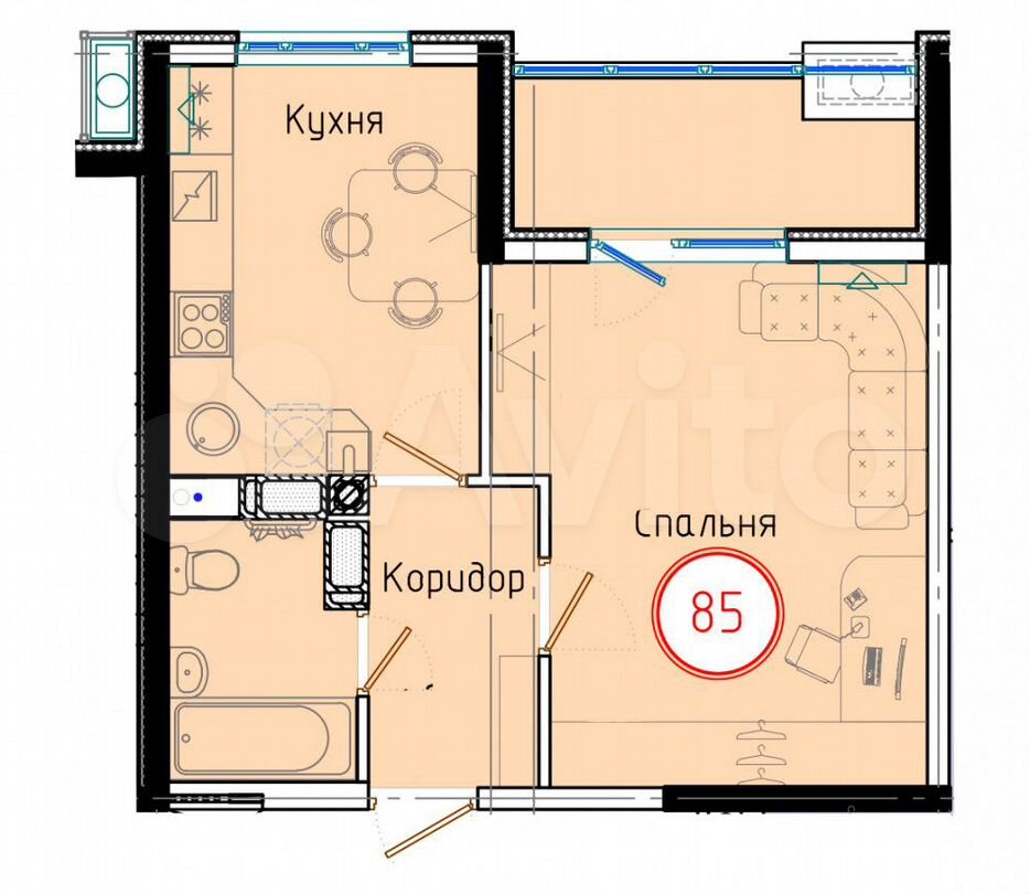 1-к. квартира, 41,5 м², 7/8 эт.