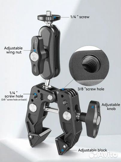 Telesin magic arm алюминиевый зажим-струбцина