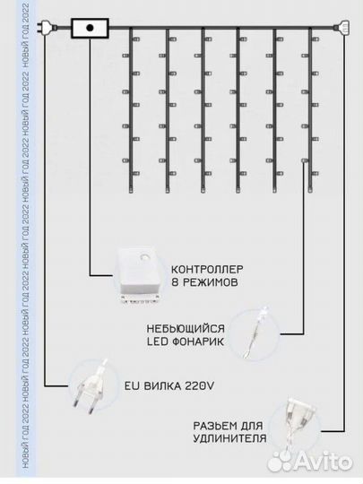 Новая гирлянда штора занавес 3-3 м белая