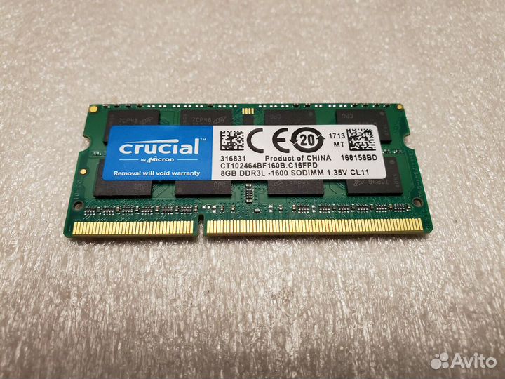 Новая Crucial 8GB ddr3l So-dimm ct102464bf160b