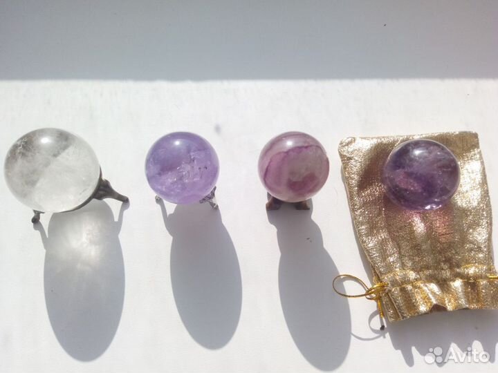Шар-Горный хрусталь, Аметрин, Флюорит, Аметист