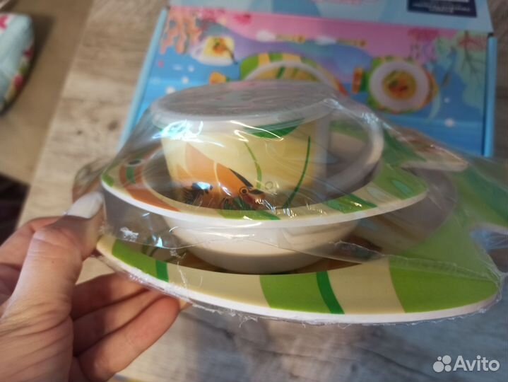 Набор детской посуды новый, бамбук