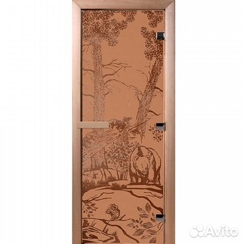 Дверь для сауны 70*190 Мишки Бронза матовая DW