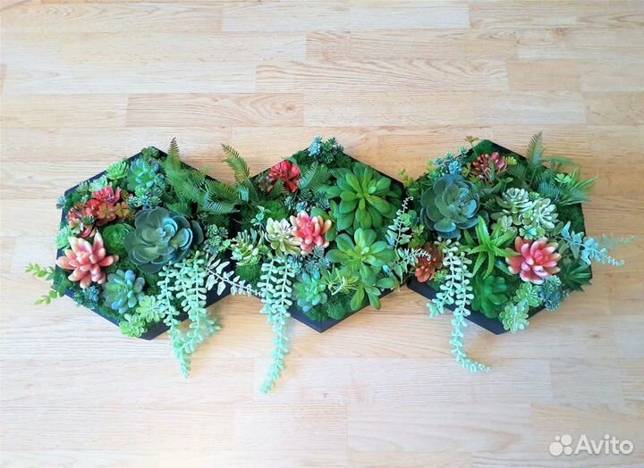 Настенная композиция из искусственных суккулентов