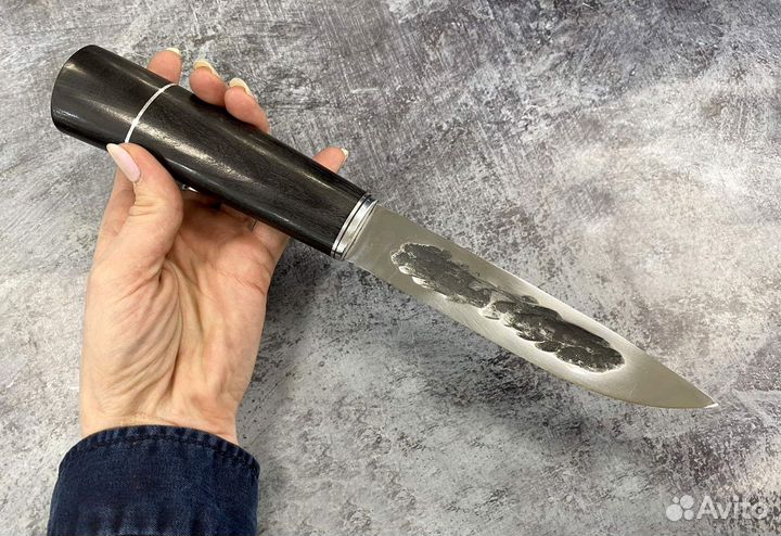 Якутский нож Большой, кованая 95х18, черный граб