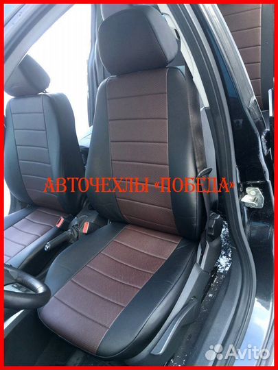 Чехлы Opel Astra H из экокожи чёрно-шоколадные