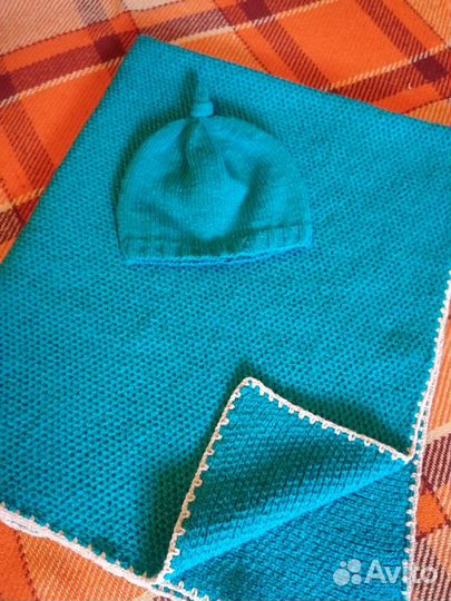 Новый детский вязаный плед. Шапочка в подарок