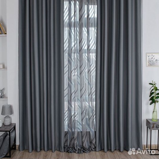 Шторы блэкаут Марсель серый новые пошив