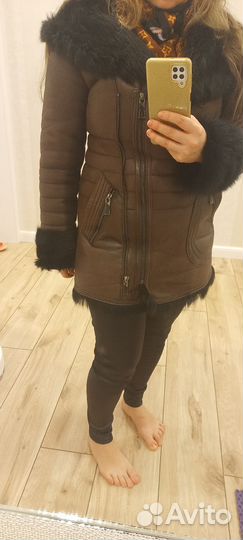 Дубленка натуральная женская 42 44 с капюшоном